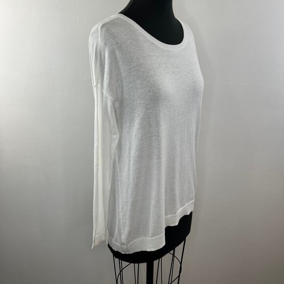 Minnie Rose White XS Top Round Neck Restore Asymmetrical Long Sleeve Pullover - Picture 4 of 10